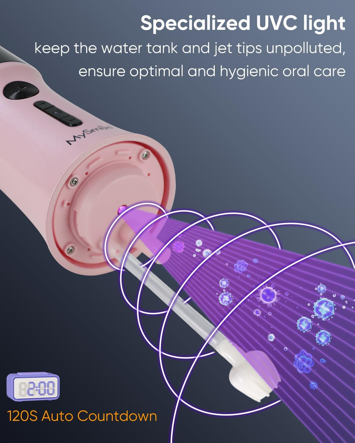 LP221 UVC Sterilizable Cordless Water Flossers for Teeth 335ML Portable OLED Display Dental Flosser with 4 Modes 8 Jet Tips and a Storage Pouch for Home and Travel (Juicy Pink)